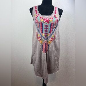 Johnny Was Drape Gray Embroidered Tunic/Dress Sleeveless Size Small